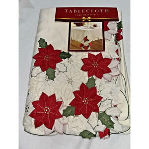 Bed Bath & Beyond "Christmas Spirit" Holiday Tablecloth 60 X 84 Oblong Ivory NEW